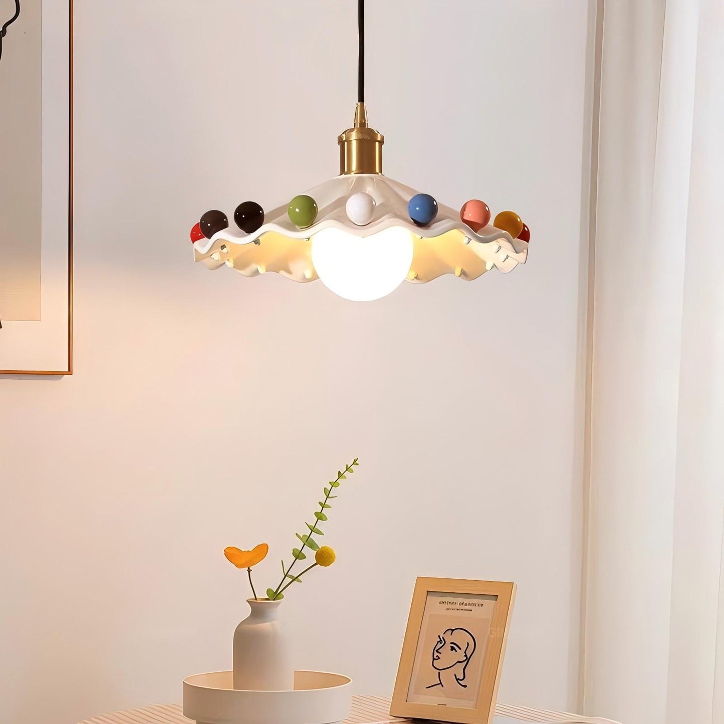 LED Bedside Chandelier Colored Pendant Lamp Ceramic Hanging Lamp for Bedroom Dining Room Bar Kitchen