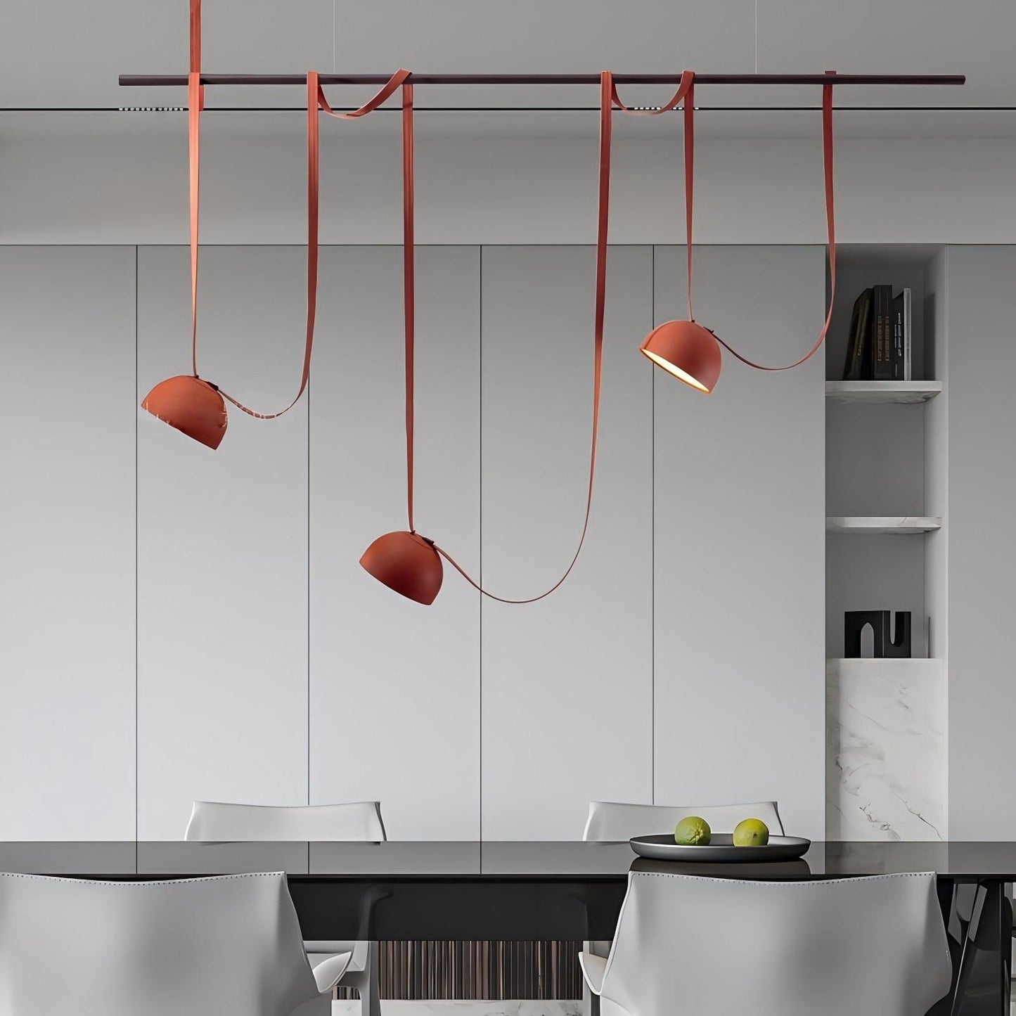 Leather Belt Pendant Lamp Vintage Metal Shade Diy Shape Minimalist Line Chandelier for Hotel Living Room