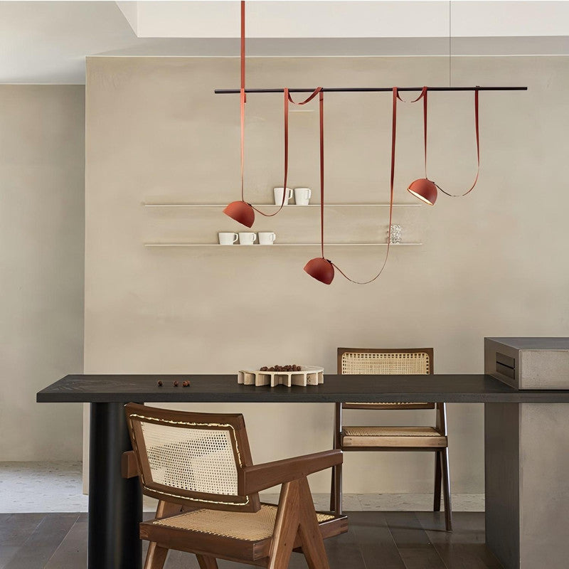 Leather Belt Pendant Lamp Vintage Metal Shade Diy Shape Minimalist Line Chandelier for Hotel Living Room