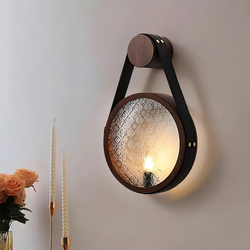 Small Wall Lamp Walnut Color LED Light in Bedroom Bedside Living Room Corridor Decorative Glass Wall Lights