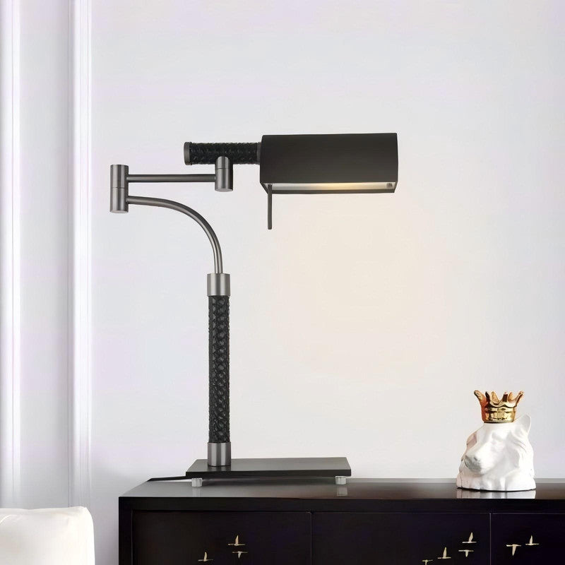 Simple Black Metal Standing Table Lamps Leather Acrylic LED Office Study Room Decorative Reading Desk Table Light