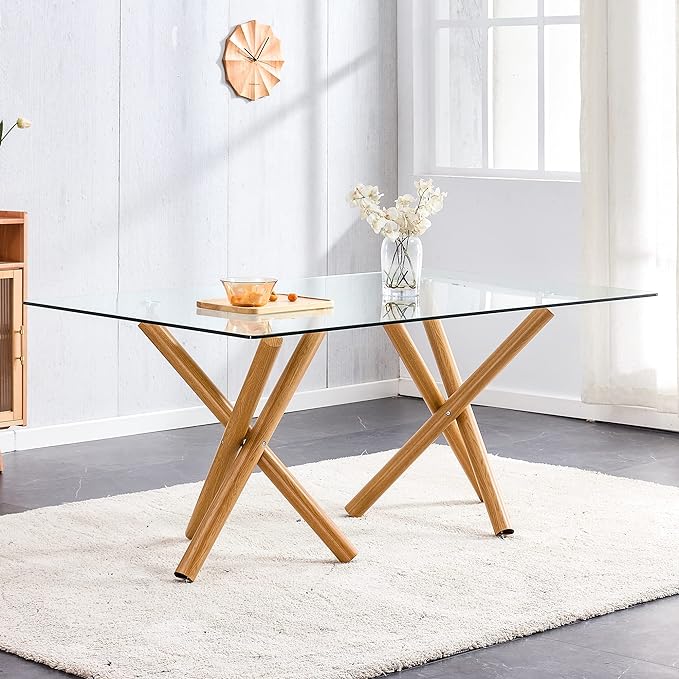 Glass Dining Table for 6-8,Contemporary Dinning Room Table