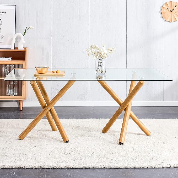 Glass Dining Table for 6-8,Contemporary Dinning Room Table