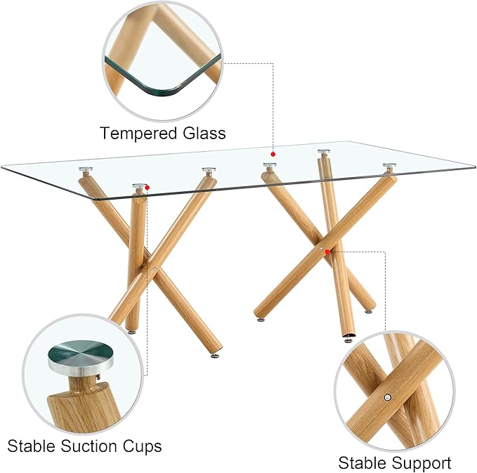 Glass Dining Table for 6-8,Contemporary Dinning Room Table