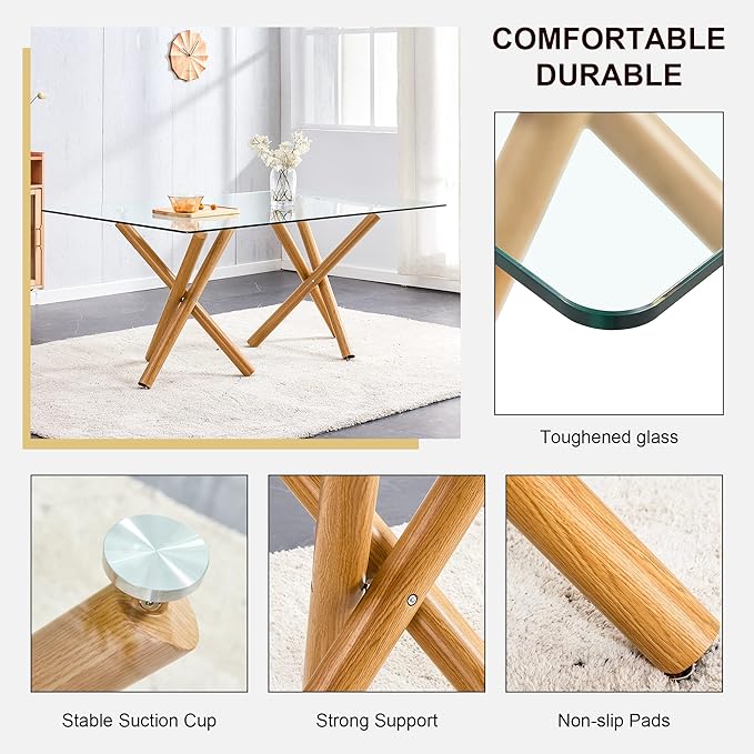Glass Dining Table for 6-8,Contemporary Dinning Room Table