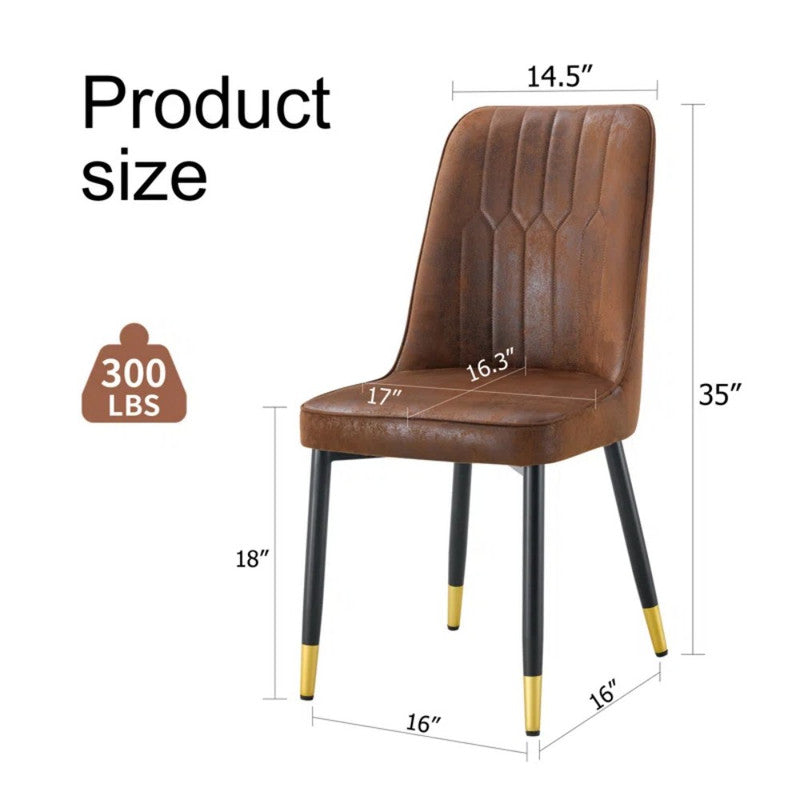 Mid-Century Modern Elegant Brown Suede-Like Velvet Dining Chair Set With Black Metal Legs (Set of 2)