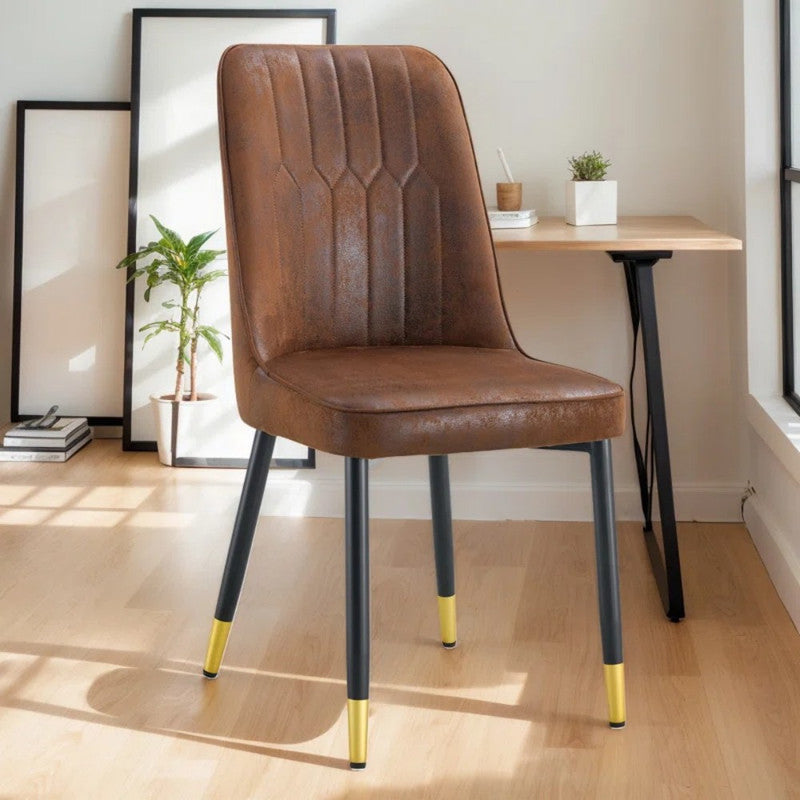 Mid-Century Modern Elegant Brown Suede-Like Velvet Dining Chair Set With Black Metal Legs (Set of 2)