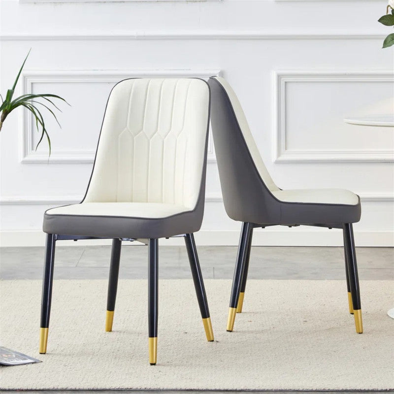 Modern Dining Chair With Dual Tone Pu Leather Backrest And Metal Legs