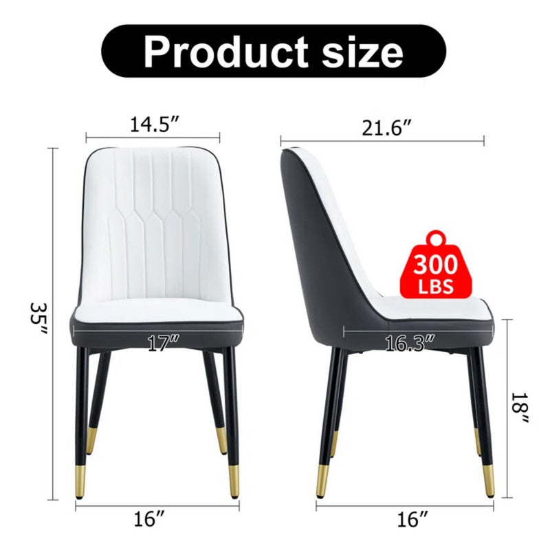 Modern Dining Chair With Dual Tone Pu Leather Backrest And Metal Legs