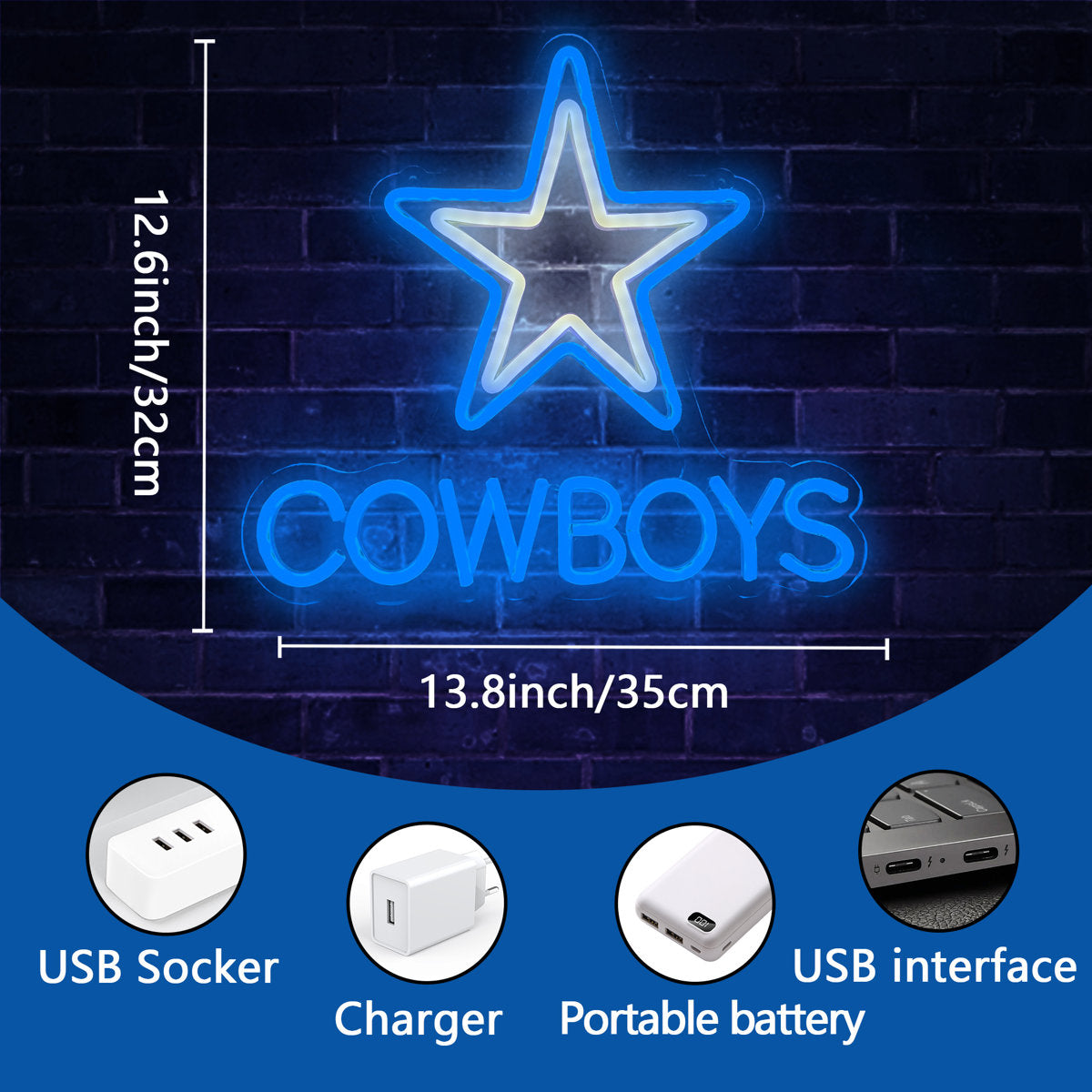 Decor Dimmable Cowboys Pentagram Neon Light 13.7 X 12.5 In
