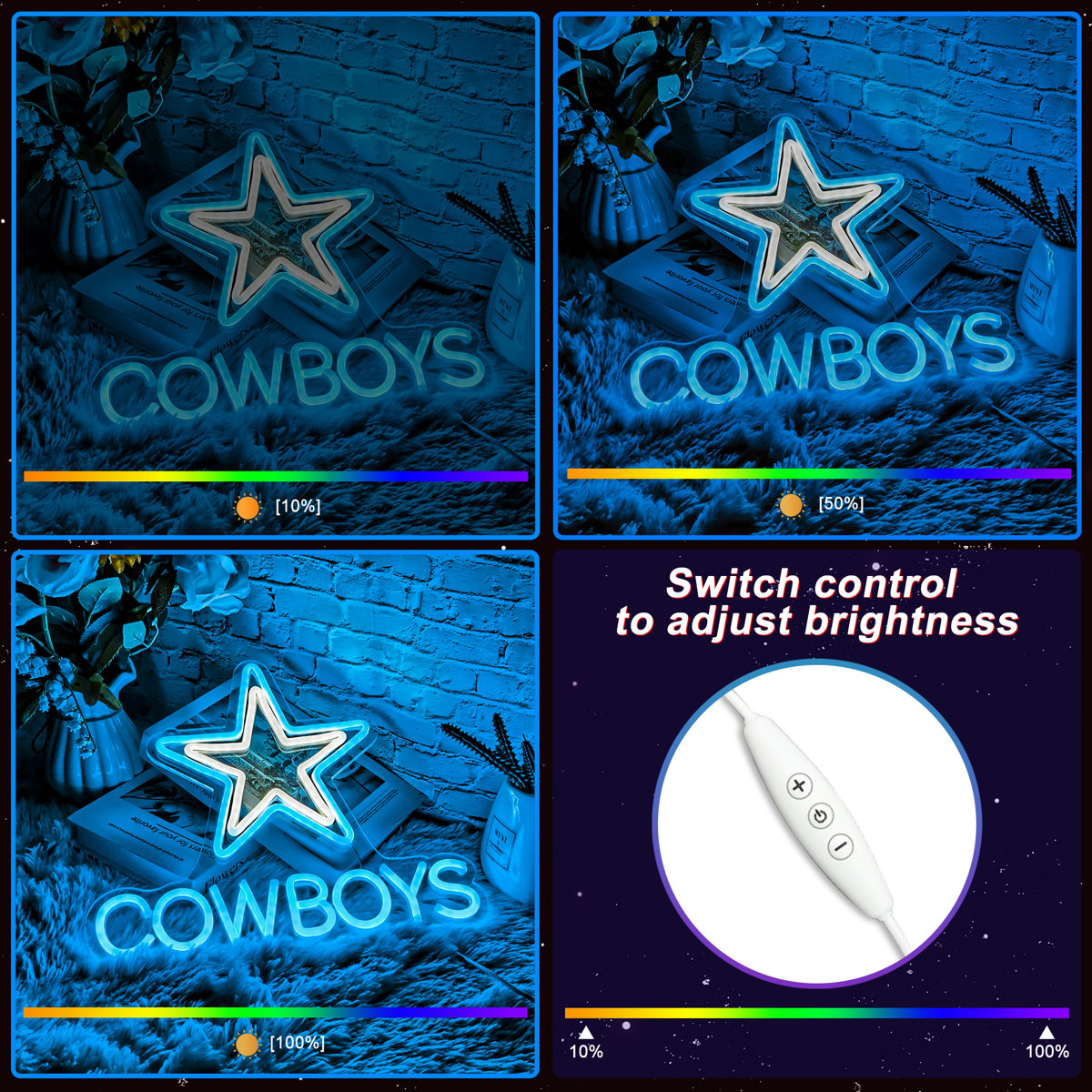Decor Dimmable Cowboys Pentagram Neon Light 13.7 X 12.5 In