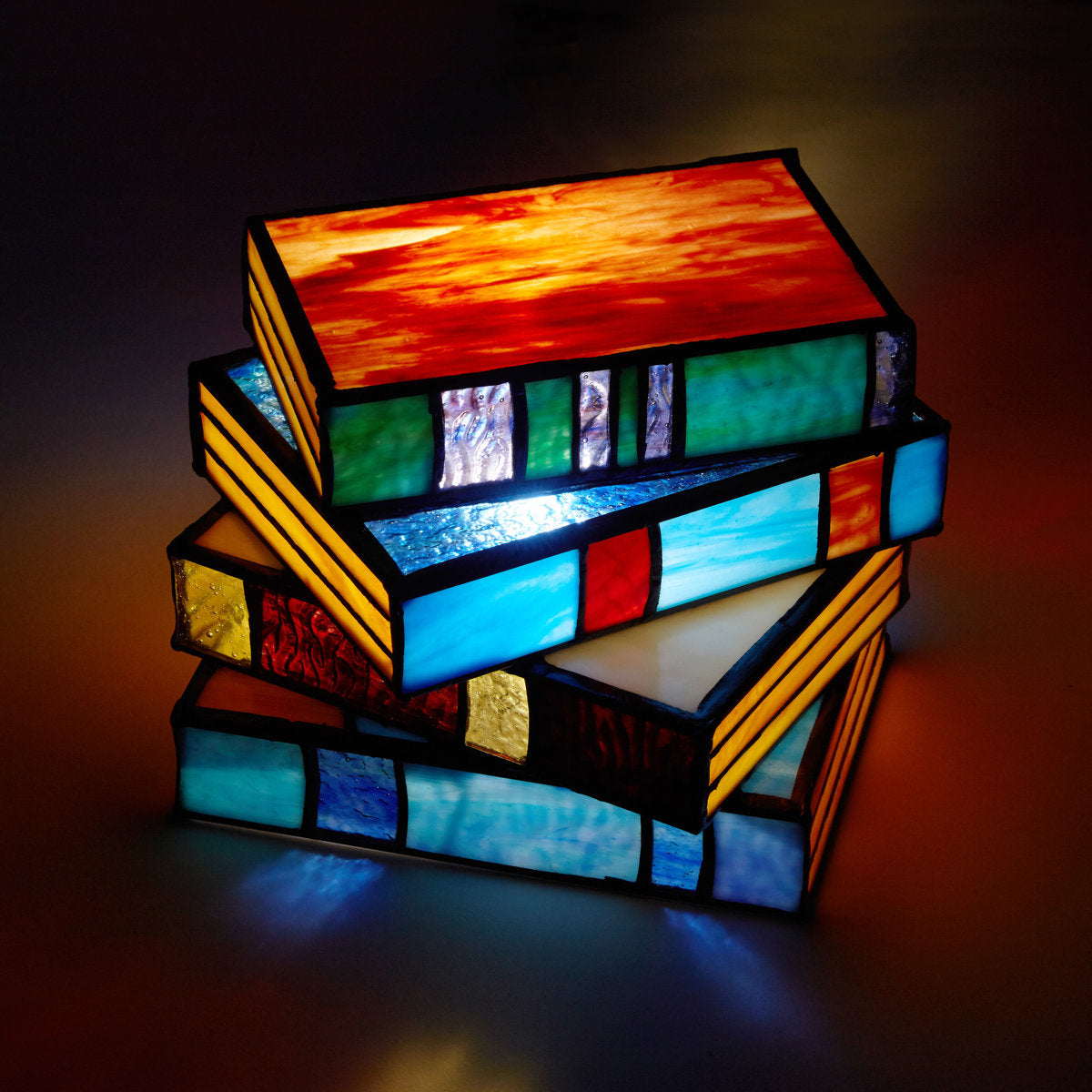 5.75''H Multi-Colored Book Stack Stained Glass Accent Lamp