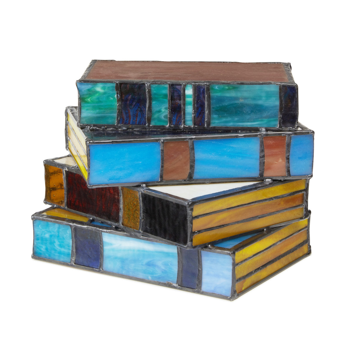 5.75''H Multi-Colored Book Stack Stained Glass Accent Lamp