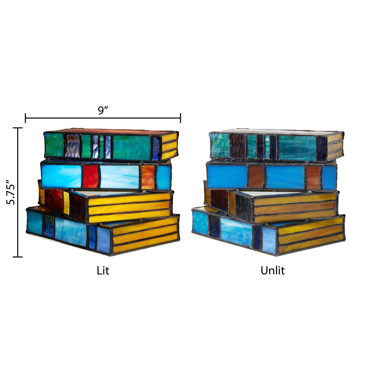 5.75''H Multi-Colored Book Stack Stained Glass Accent Lamp
