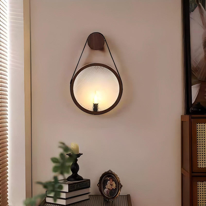 Small Wall Lamp Walnut Color LED Light in Bedroom Bedside Living Room Corridor Decorative Glass Wall Lights