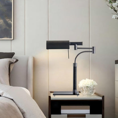 Simple Black Metal Standing Table Lamps Leather Acrylic LED Office Study Room Decorative Reading Desk Table Light