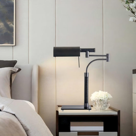 Simple Black Metal Standing Table Lamps Leather Acrylic LED Office Study Room Decorative Reading Desk Table Light