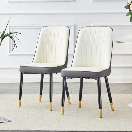 Modern Dining Chair With Dual Tone Pu Leather Backrest And Metal Legs
