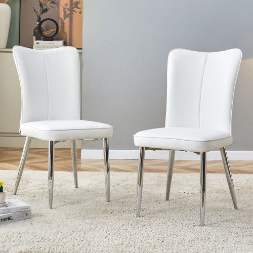 Modern Minimalist PU Upholstered Dining Chairs with Metal Legs Set of 2