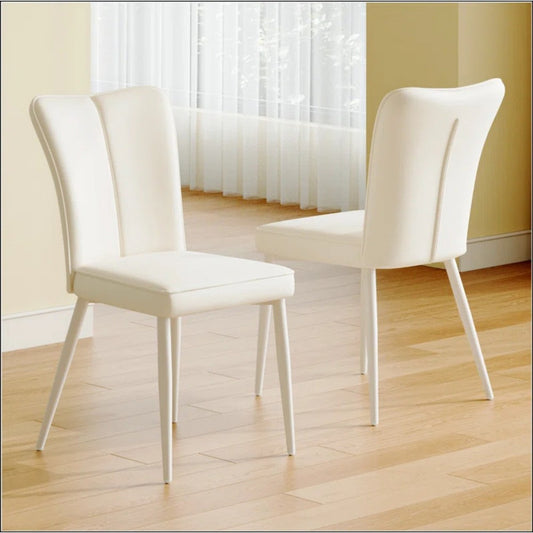 Modern Minimalist Dining Chair PU Leather Curved Back And Seat Cushion Metal Chair Legs