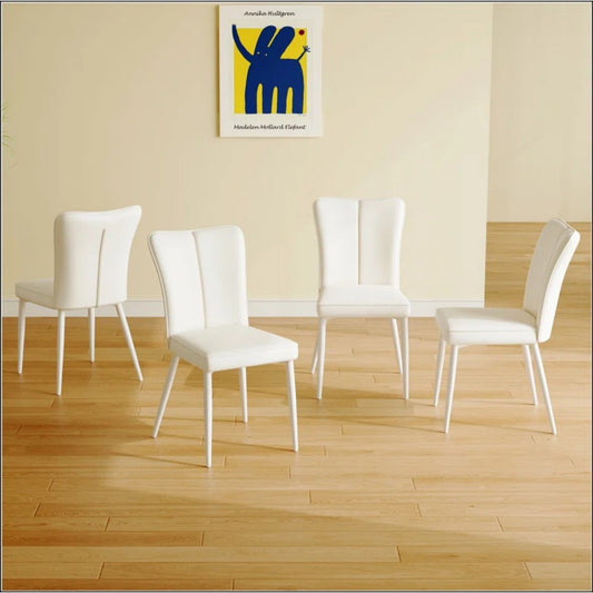 Modern Minimalist Dining Chair PU Leather Curved Back And Seat Cushion Metal Chair Legs
