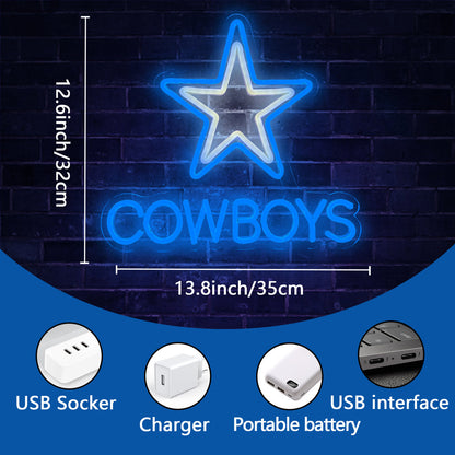 Decor Dimmable Cowboys Pentagram Neon Light 13.7 X 12.5 In